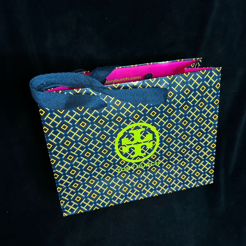 Tory Burch Navy and Yellow Geometric Gift Bag
